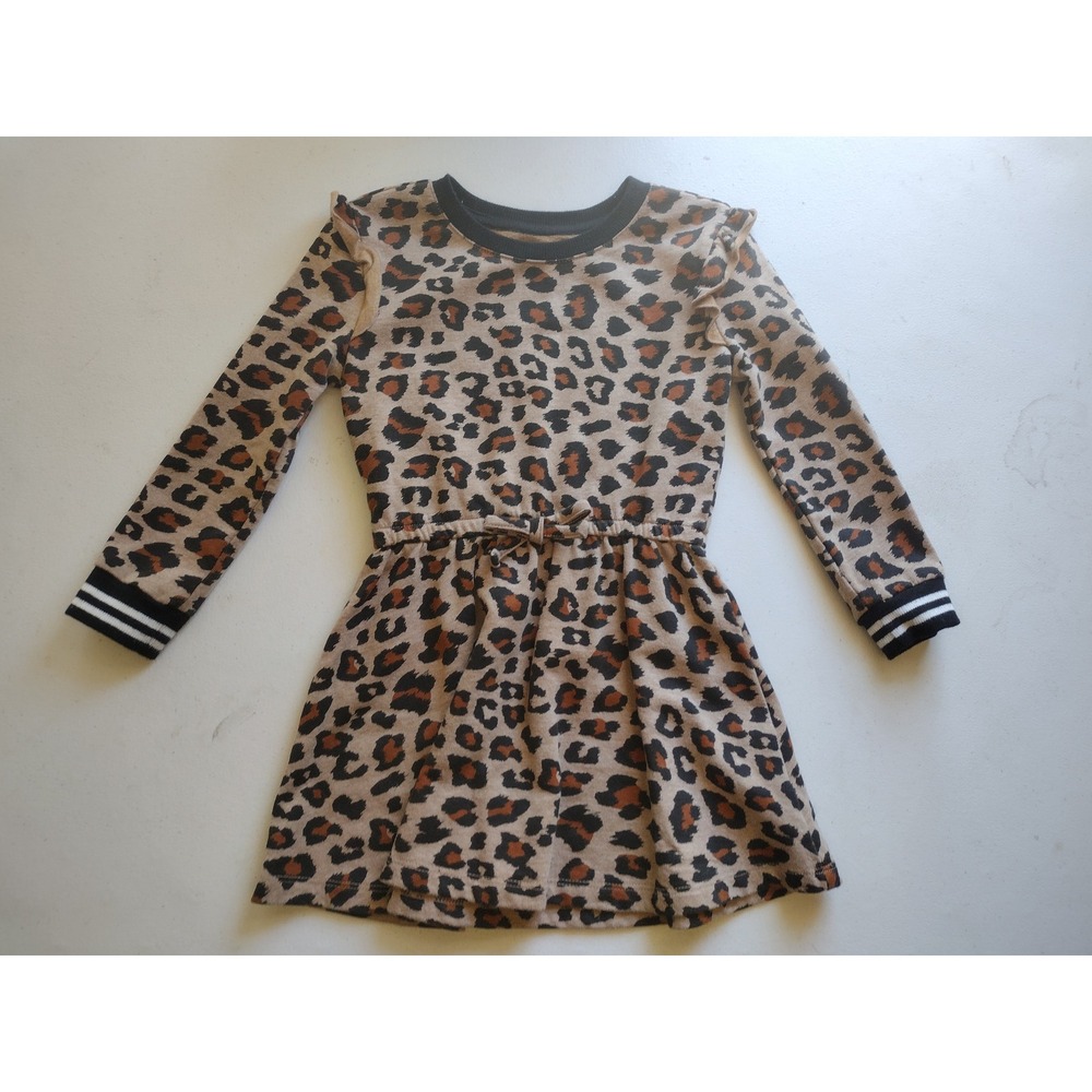 Epic Threads Girls 3T Leopard Print Long Sleeve Fleece Sweatshirt Dress Tan